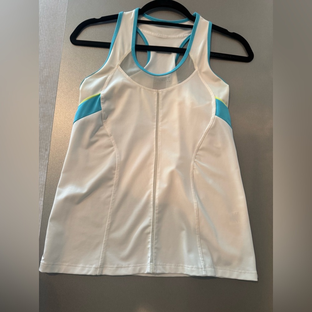 Lucky in Love White and Blue Tennis tank top